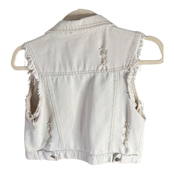 Studded Denim Vest with Faux Fur Fringe Boho Festival Statement Piece - Picture 2 of 4